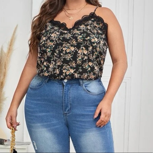 Allover Floral Print Contrast Lace Cami - Picture 4 of 12